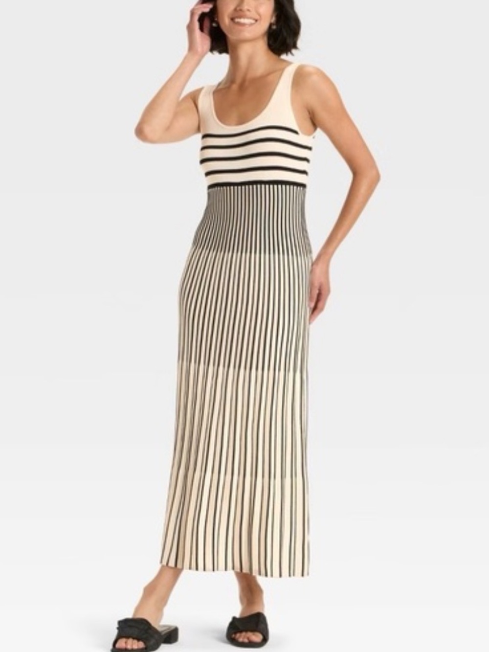 a new day Cream and Black Striped Maxi Dress
